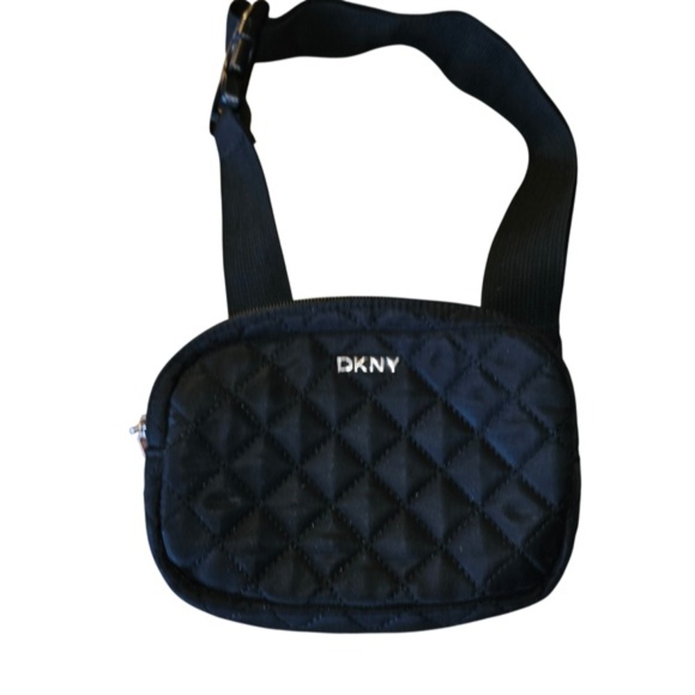 DKNY Black Quilted Belt Bag Adjustable Fanny Pack Silver Logo‎ Waist Bag Pouch